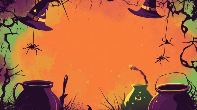 charming Halloween party border featuring smiling pumpkins, candy corn
