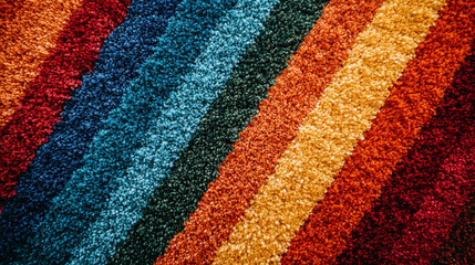 Colorful striped rug with vibrant hues displayed on a floor surface in a cozy indoor setting