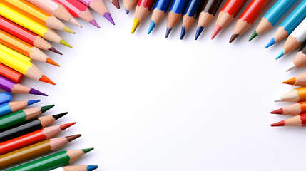 Fototapeta premium A ring of colored pencils with white copy space