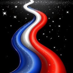 Abstract red, white, and blue, energy background with stars and copy space on black background