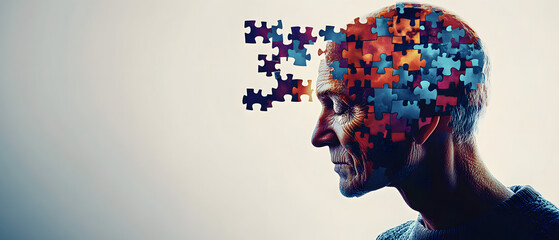 Alzheimer awareness day, dementia diagnosis, Parkinson´s disease, memory loss disorder, brain with puzzle pieces, 