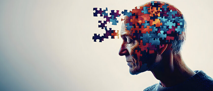 Alzheimer awareness day, dementia diagnosis, Parkinson´s disease, memory loss disorder, brain with puzzle pieces, 