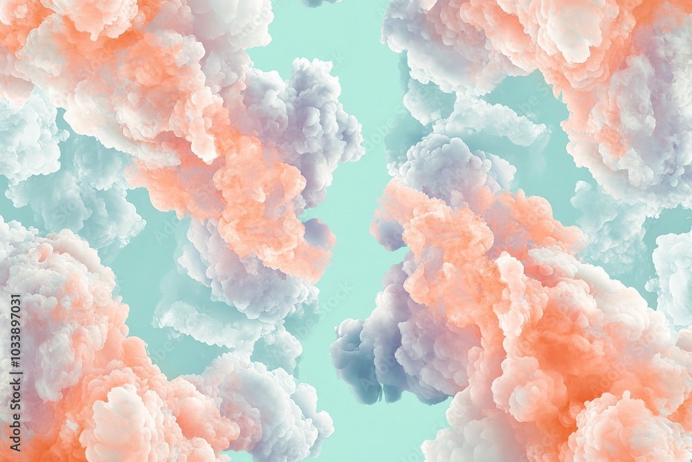 Aufkleber soft, fluffy pastel clouds meander through a sky painted with gentle shades of pink and blue, crafti