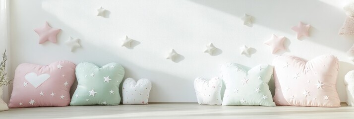 Cute Children’s Backdrop with Heart-Shaped Pillows and Flowers