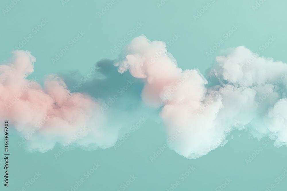 Poster Delicate wisps of pink and blue clouds create a tranquil and dreamlike atmosphere, representing an abstract art style with a modern and ethereal visual appeal.