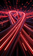 Red glowing data cables transferring information background