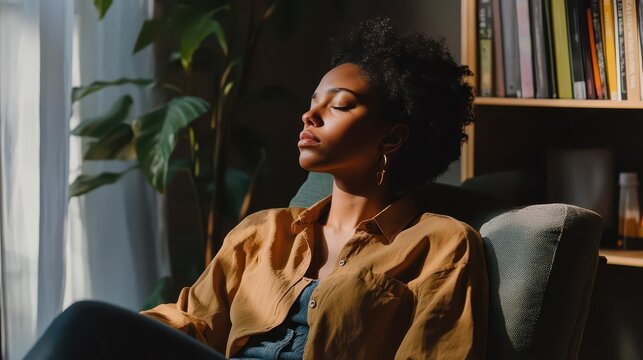 a person engages in a therapy session, seated comfortably in a serene room, emphasizing the importance of mental health and emotional well-being