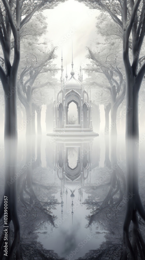 Wall mural Grey tone wallpaper fog reflection outdoors surreal.