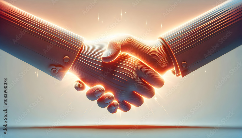 Poster 3d plain gradient backdrop with handshake silhouette | slow zoom out visualization with light flares