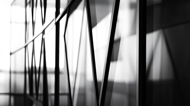 Fototapeta dramatic black and white photograph of a geometric glass facade on a contemporary building.