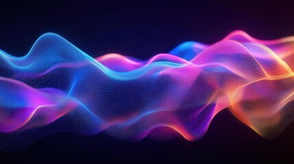 abstract flowing waves of neon colors blend seamlessly against a dark background, evoking a sense of digital artistry and dynamic movement