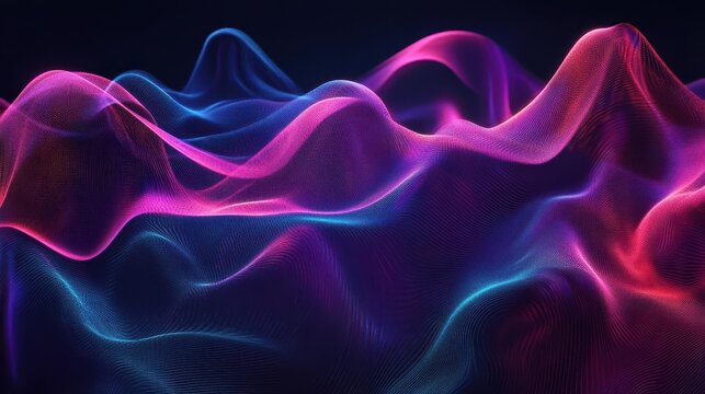 abstract flowing waves of neon colors blend seamlessly against a dark background, evoking a sense of digital artistry and dynamic movement