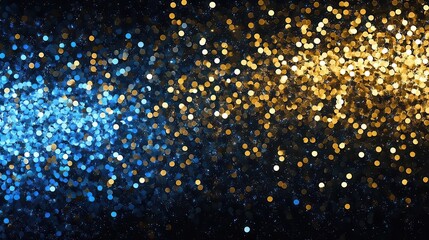 abstract glitter lights in blue, gold, and black, creating a captivating banner-like background that sparkles with energy and elegance, designed for festive or celebratory themes