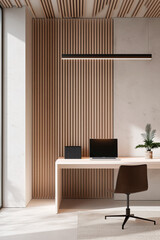 elegant minimalist home office with laptop on the desk
