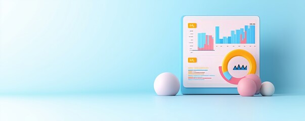 Naklejka premium Digital marketing dashboard, data analytics with charts, 3D illustration