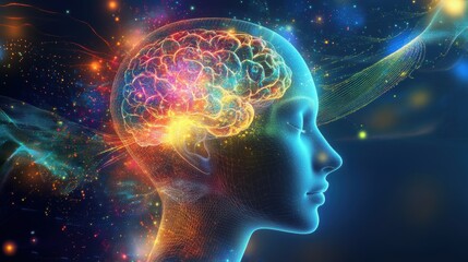 Simulation of memories and emotions via brain-computer interface, futuristic memory manipulation technology, glowing neural patterns