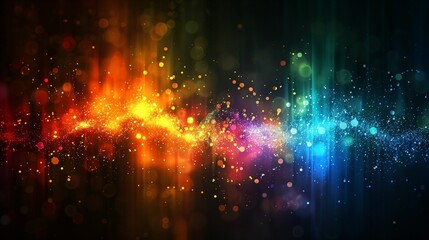 Fototapeta premium arrière plan, fond graphique, lumières colorés et scintillantes, façon nébuleuses d'étoiles, flou et bokeh