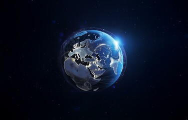 Obraz premium A glowing, digital rendering of the Earth with a network of lines and points.