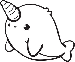 A simple, flat illustration of a mint green narwhal with a pearly white tusk in a clip art style. © Selim
