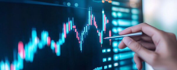 Hologram stock market analysis, futuristic data display, corporate office, advanced AI trading