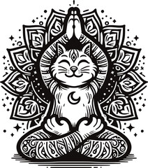 Funny cartoon cat yoga illustration vector 
