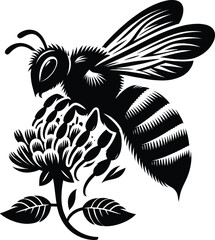 Bee Vector illustration shilloutee with white background 