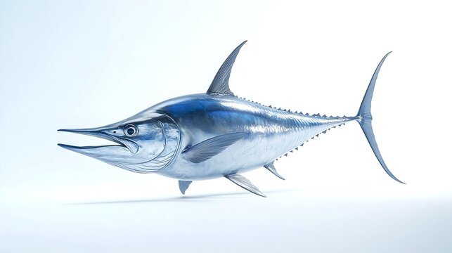 A blue marlin fish with its mouth wide open, suitable for marine life concepts