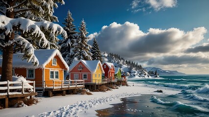Naklejka premium Winter Wonderland by the Sea: A Coastal Christmas Dream