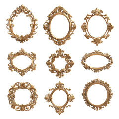 Intricate Set of Golden Frames with Layered Floral Motifs for Elegant Decor and Design