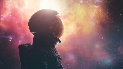 captivating view of an astronaut silhouette against a backdrop of a massive,