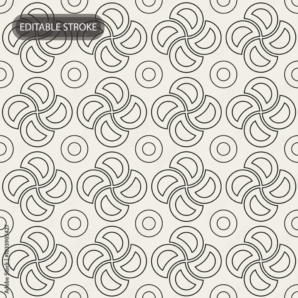Aufkleber seamless pattern with editable stroke. geometric grid with semicircles in propeller shape. backgroun