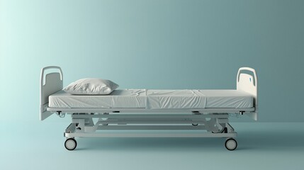 Hospital bed, rendered in basic shapes with clean lines and a simple background.