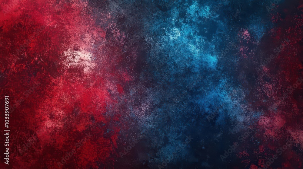Poster an abstract background displaying a gradient of striking reds and blues, infused with a grainy textu