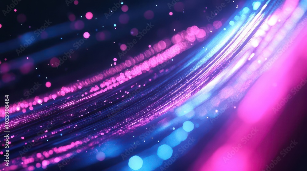 Aufkleber an abstract futuristic background with radiant pink and blue neon lines moving at high speed, creati
