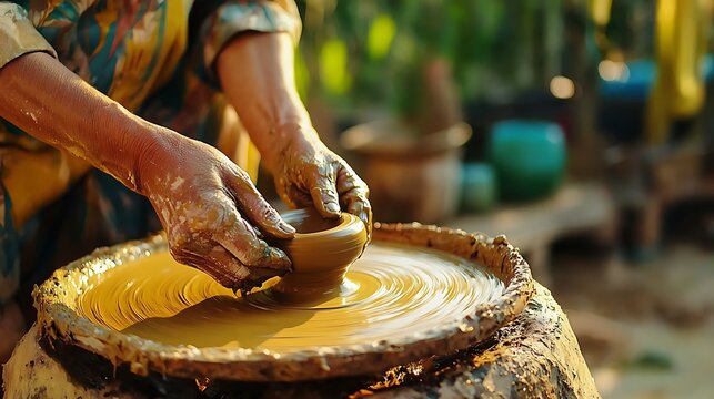 Close Up of Potter s Hands Shaping Clay on a Wheel