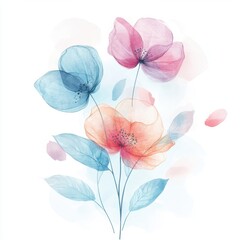 Tranquil Watercolor Floral Art on White Background