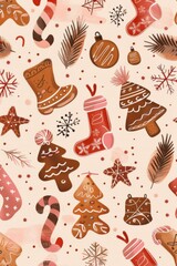 Festive christmas pattern with cookies and decorations