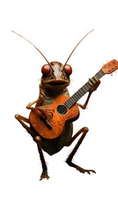 Cricket Playing Guitar on Transparent Background PNG, Pattern Background, Wallpaper, Cover and Screen for Smartphone, PC, Laptop, Transparent PNG
