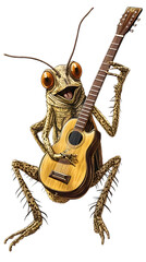 Cricket Playing Guitar on Transparent Background PNG, Pattern Background, Wallpaper, Cover and Screen for Smartphone, PC, Laptop, Transparent PNG