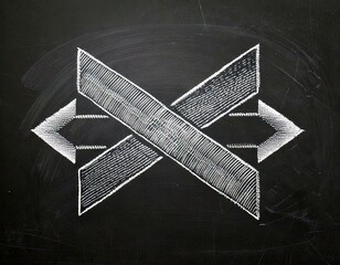 Two-way left and right Arrow with an x Chalk drawing on a Blackboard Chalkboard Illustration Isolated Prohibited banned