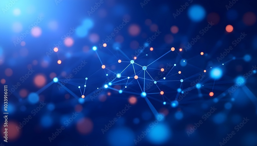 Poster abstract connected dots and lines on a blue background. communication and technology network concept