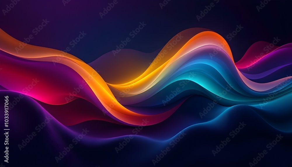 Poster abstract design with a dramatic color gradient wave background in shades of purple red yellow blue a