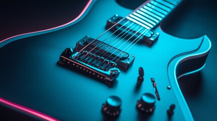 modern electric guitar with neon blue accents and a sleek design