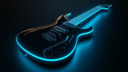 Obraz premium modern electric guitar with neon blue accents and a sleek design