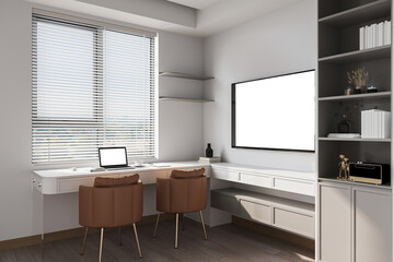 The bedroom interior has a cozy reading section next to the window.