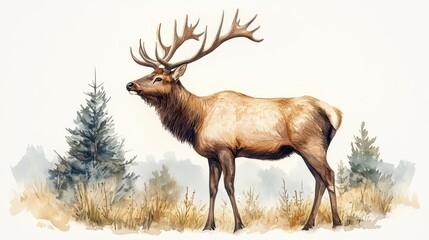 watercolor illustration of a christmas elk beautifully rendered with soft colors and intricate details set against an isolated background that captures the festive spirit of the season