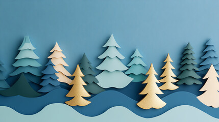 Obraz premium A vibrant collection of paper trees layered with varying colors, creating an artistic landscape against a teal background.