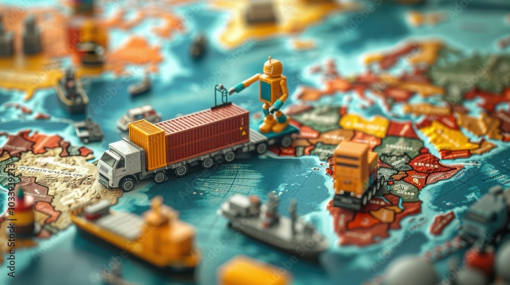 Poster robot delivery model on shipping container map