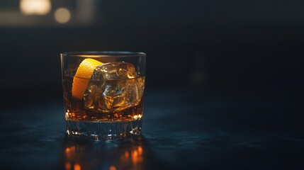 Whiskey with Lemon Twist and Ice