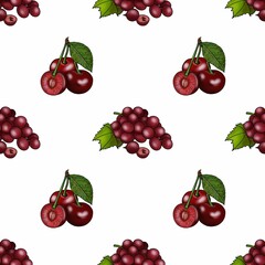 Small Seamless Pattern Design with Grape and Cherry